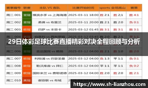 29日体彩足球比赛直播精彩对决全程回顾与分析